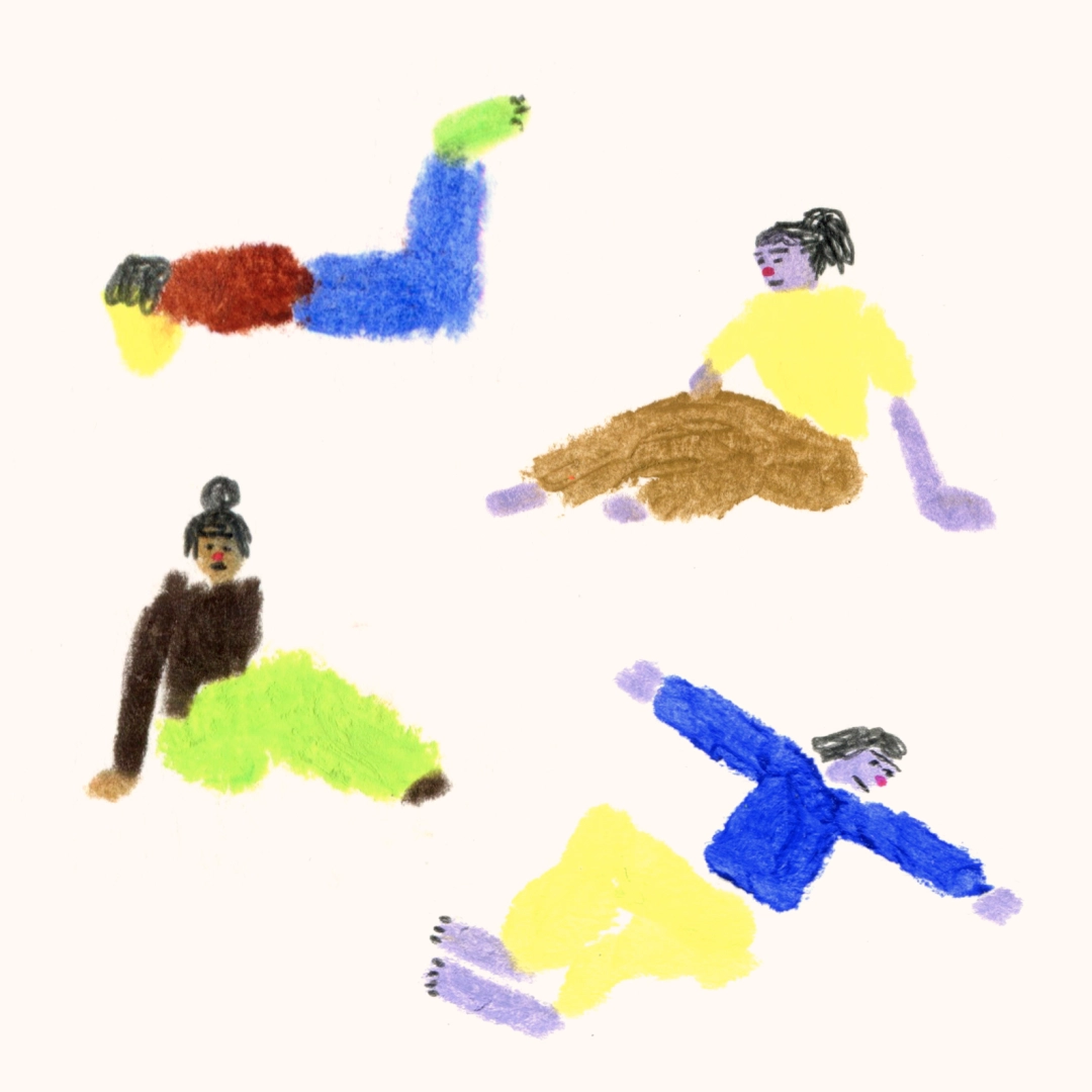 Ilustración de cuatro figuras explorando distintas posibilidades de movimiento